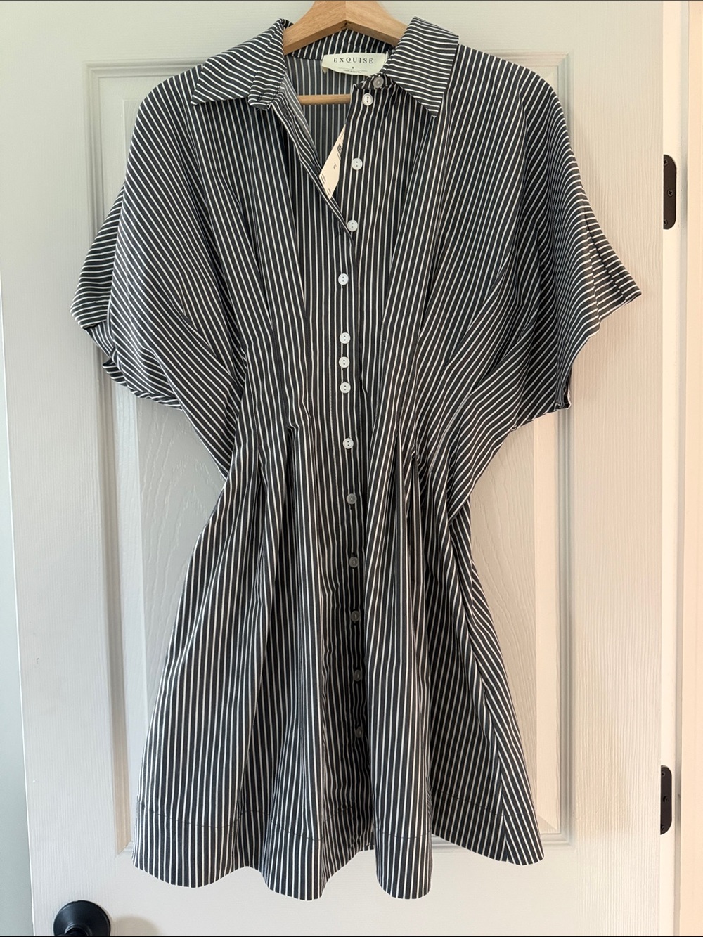 Anthropologie EXQUISE Black & White Striped Button-Front Mini Dress